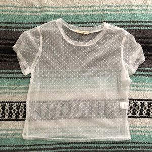 PacSun White Polka Dot Mesh Shirt